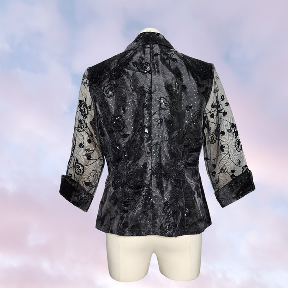 Vtg 90s R&M Richards Black Formal Floral Vampy Goth Glitter Collared Blazer Sz 8 - Picture 4 of 9